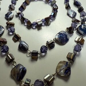 Elegant Blue purple, bronze, and Silver Women's Jewelry Set w/ adjustable clasp